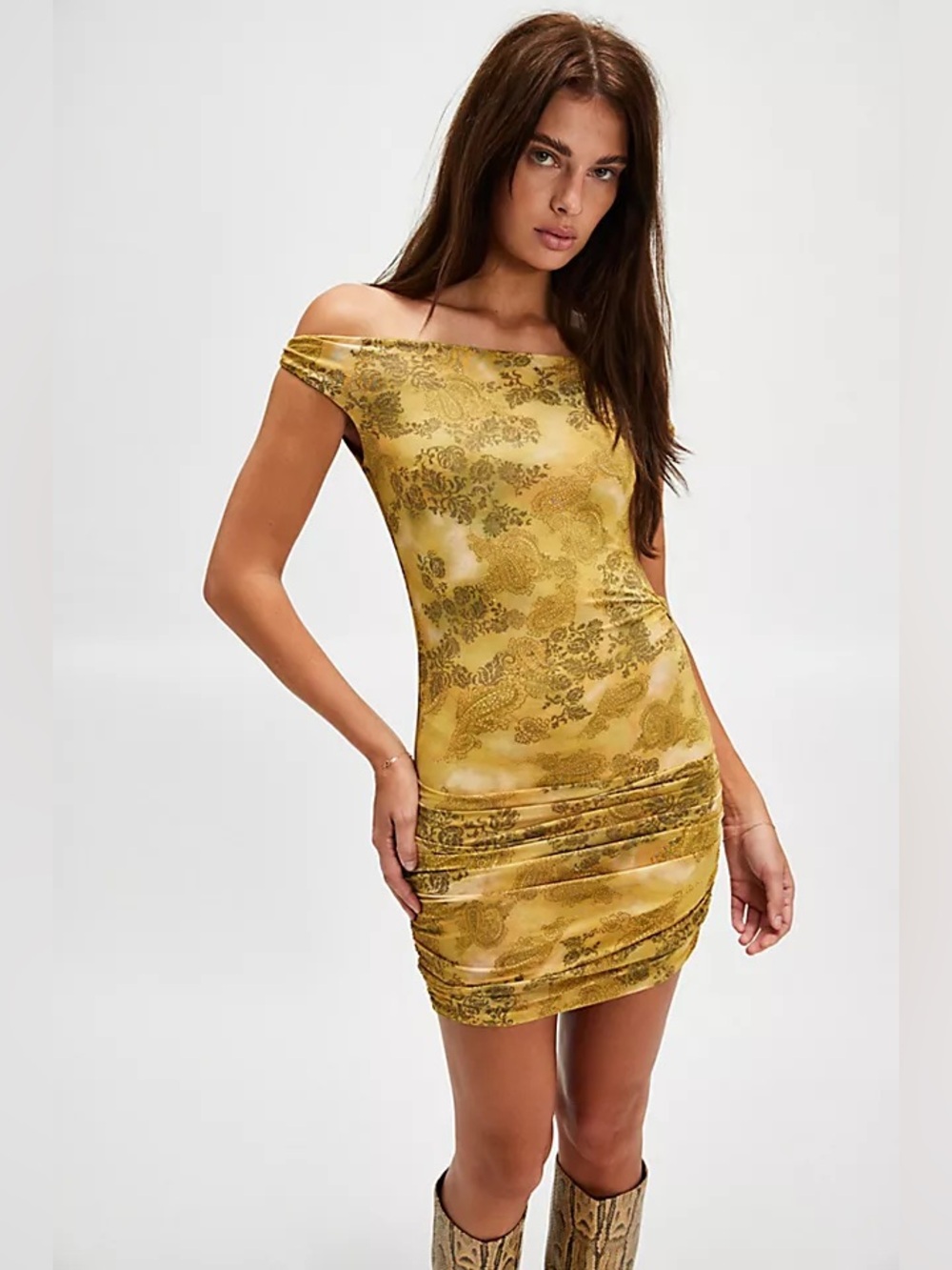 Bec +‎ Bridge Rianna Mini Dress Yellow Stretchy Paisley Size 2